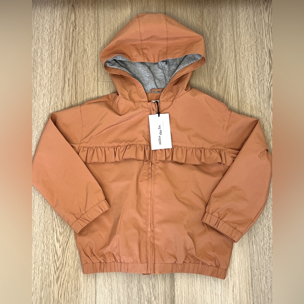 Miles the label rust orange ruffle girls rain coat jacket